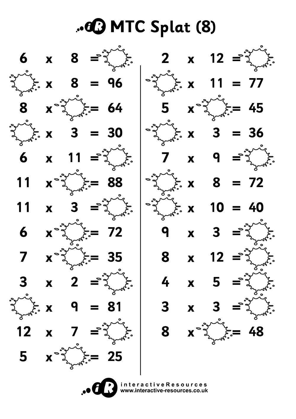 Multiplication Tables Check Splat!